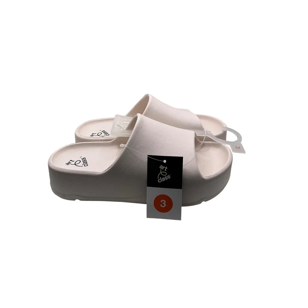 Art Class Kids Platform Slide Sandals Cream Off White Chunky Slip On Size 3 NWT
